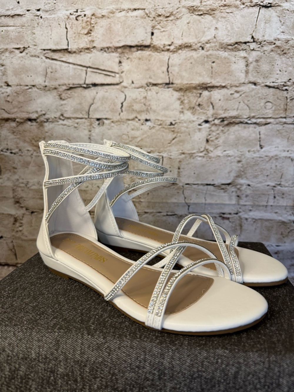 Dreampairs Strappy Rhinestone Sandals - White